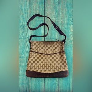 SOLD Authentic Gucci GG Monogram Canvas Crossbody Bag Brown